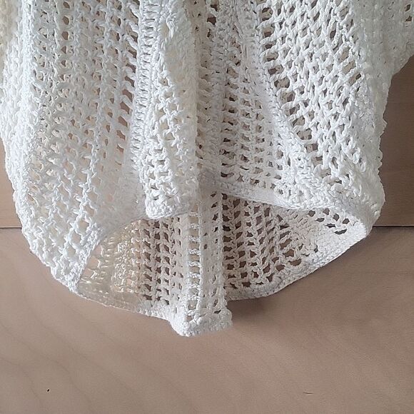NWT Club Monaco XS Crochet Woven White Cut Out Knit Boho Linen Relaxed Top Drape - Picture 3 of 11